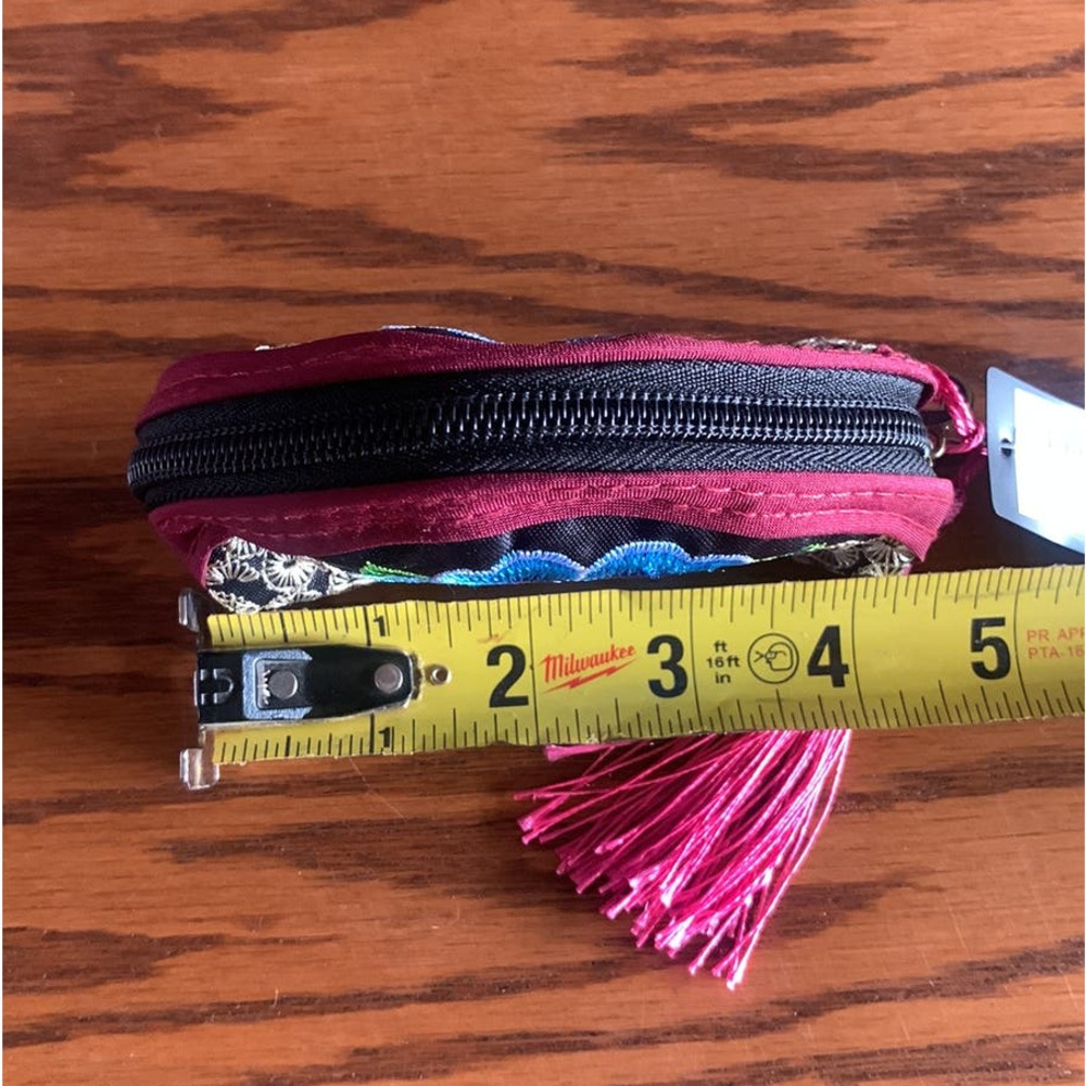 Artisanal Embroidered Coin Purse- Burgundy Trim - Picture 3 of 3